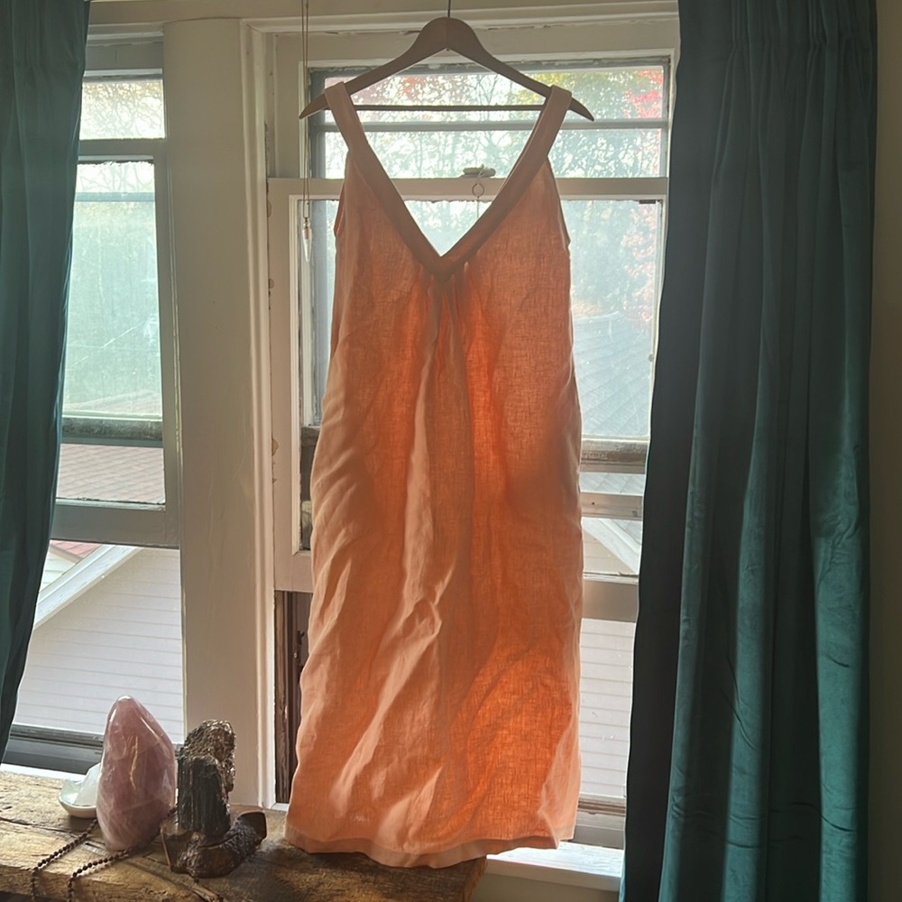 Man In The Studio (ordered from Etsy), handmade, peach linen frock
